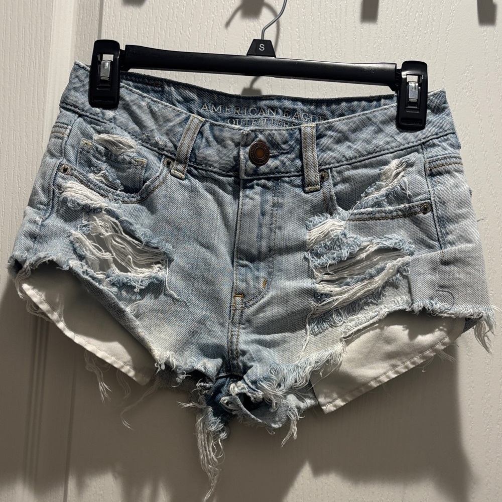 American Eagle Outfitters Light Blue Ripped Jean Shorts